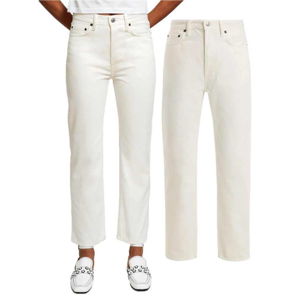 Acne Studios Blå Konst Log Boyfriend High-Rise Straight-Leg Cotton Jeans (White)